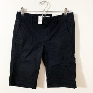 NWT Ann Taylor LOFT Cotton Blend Black Chino Bermuda Walking Shorts Pockets ⚫️